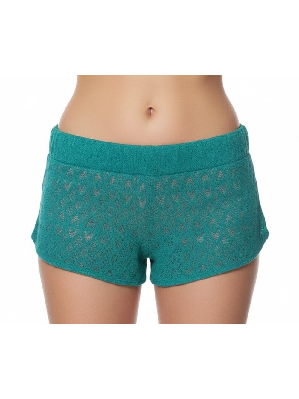 Miken Swim Shorts Women’s Small S Teal Blue Crochet Lace Beach Cover Up NWT